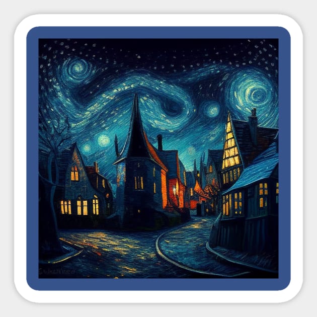 Starry Night Over Hogsmeade Village Sticker by Grassroots Green